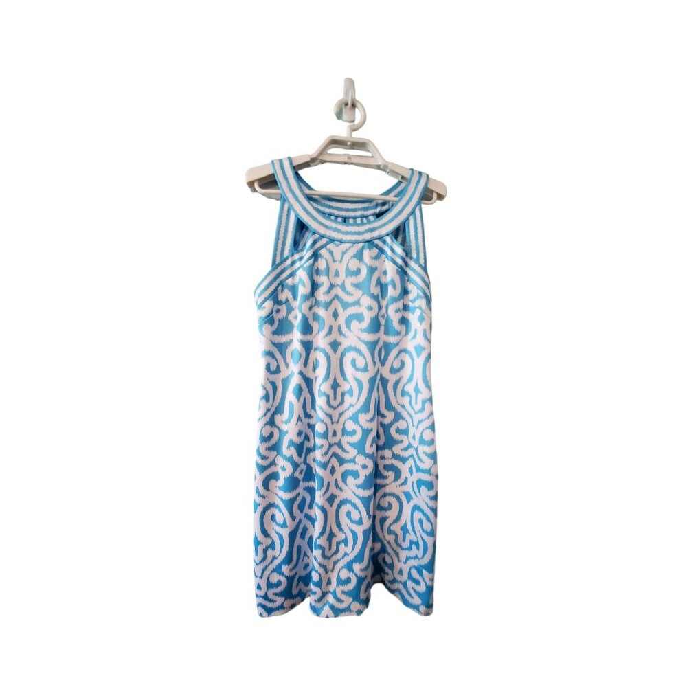 Blue & White Patterned Sleeveless Summer Dress